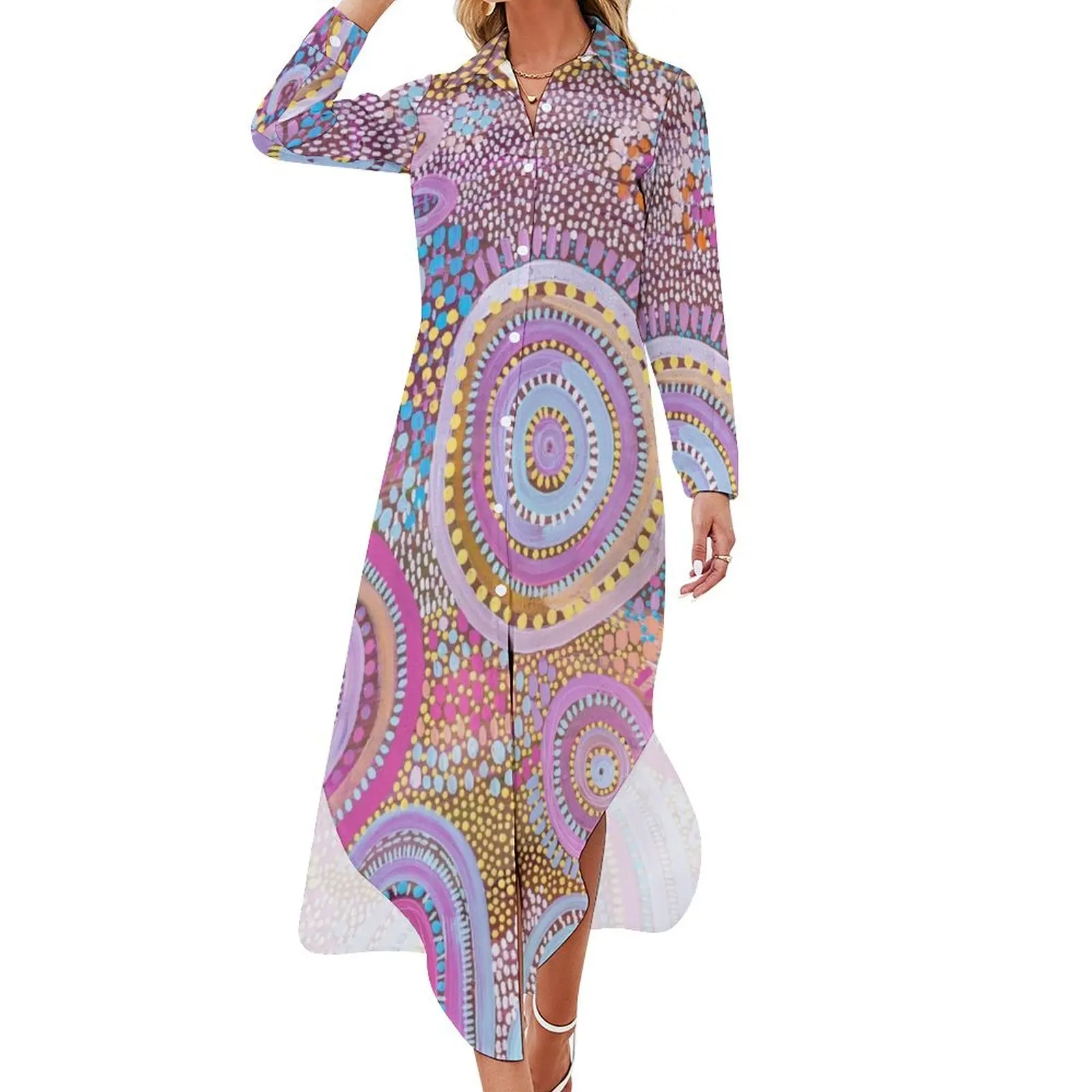 

lets find seashells Long Sleeved Shirt Dress summer dress woman 2024 trendy dress for woman Female