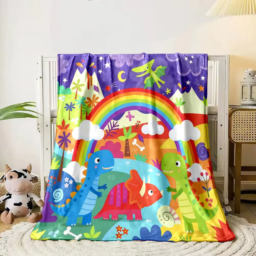 

Multi Sizee Cartoon Dinosaur World Print Warm Comfortable Blanket Home Travel Camping for Adults and Kids Luxury Gifts