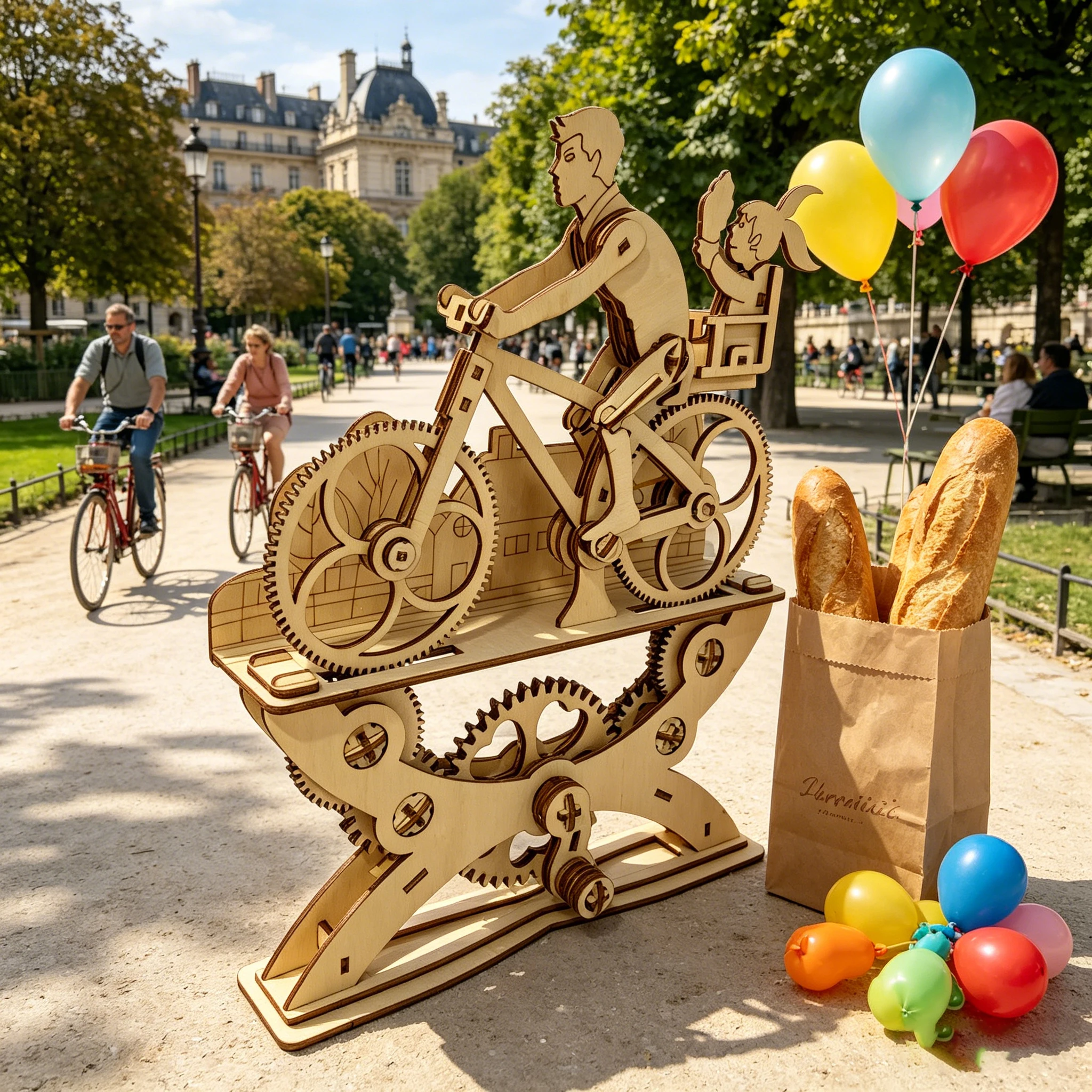 DIY Mechanical Father-Daughter Bicycle 3D Wooden Puzzle, Gear-Driven Romantic Cyclists Desktop Decoration Gift