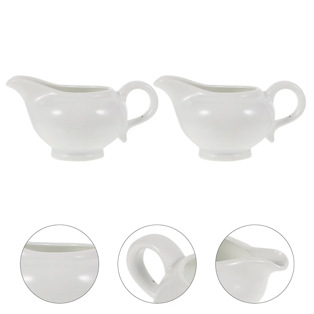 2 Pcs Sauce Bucket Syrup Dispenser Gravey Pourer Dish Gravy Cup Coffee Creamer Bowl Boats Ceramic Pitchers Milk Jug