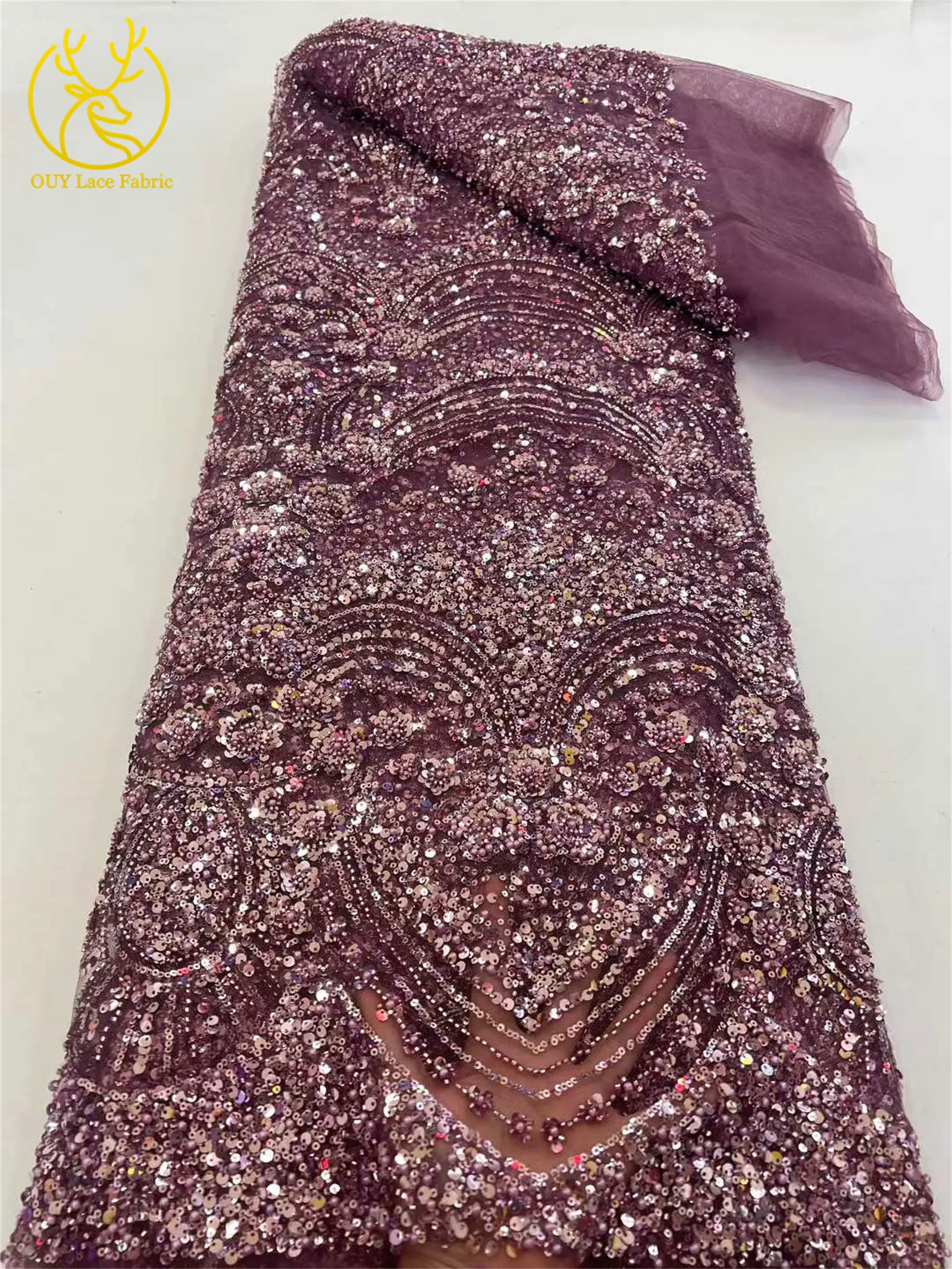 2026 Luxuriöser Afrikanischer Bräutigam Stickerei-Perlen-Spitzenstoff Hochwertiger Französischer Pailletten-Spitzenstoff für Brautkleid-Material – Detail 16