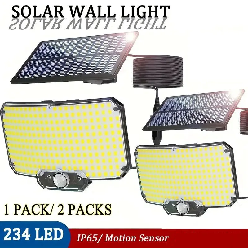 234 LED Iluminação externa solar com sensor de movimento em 3 modos Cabo de 196,85 polegadas adequado para iluminação pública de pátio de varanda