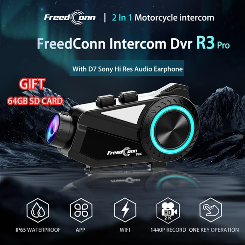 Imagen 2 del producto Freedconn R3 Pro casco Bluetooth auriculares grupo motocicleta intercomunicador 2K Dash Cam Motor Auto DVR WiFi App 1440P música compartida