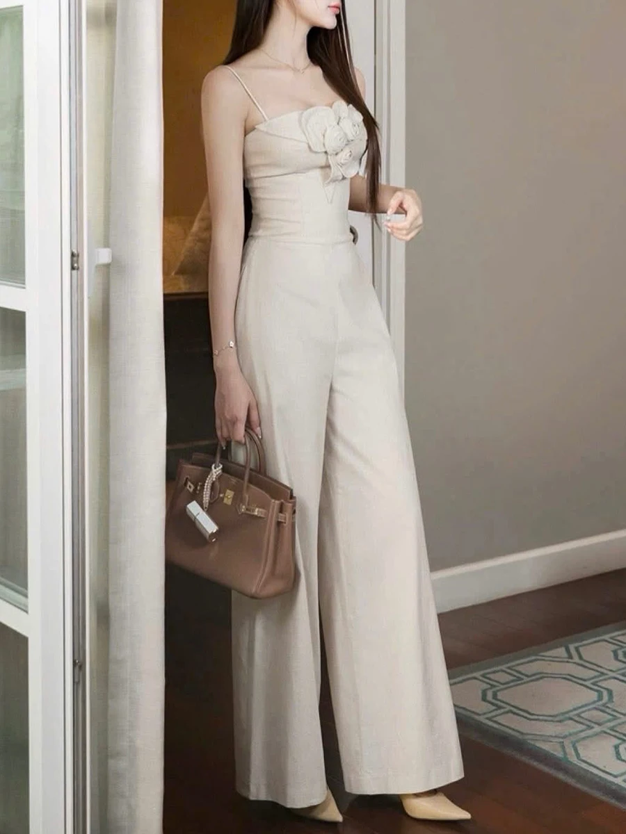 TWOTWINSTYLE solide minceur épissé 3D fleur combinaisons élégantes pour les femmes col carré sans manches taille haute combinaison femme nouveau