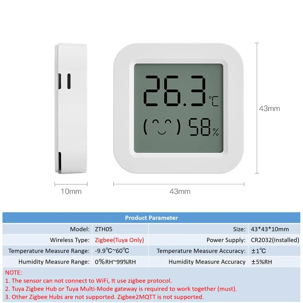 Tuya Temperature Humidity Sensor Mini LCD Digital Display Compatible with Bluetooth APP Remote Control Thermometer Hygrometer