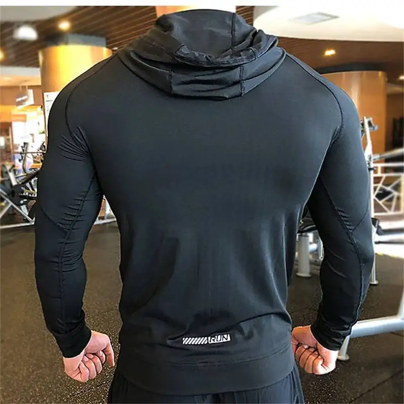 

Compression Elastic Hoodies Sports Jackets Men Gym Running Fiess Hooded Bodybuilding Sportswear Casual Quick Dry Sweatshirts