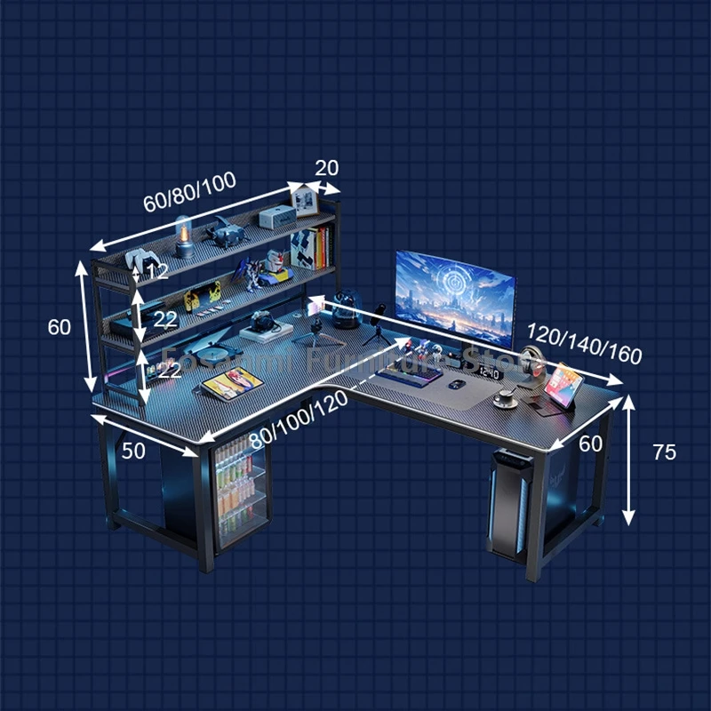 Set Meja dan Kursi Komputer Berbentuk L Perabot Kantor Rumah Modern dengan Rak Meja Kerja Gaming Set Kursi Meja PC Sudut untuk Ruangan