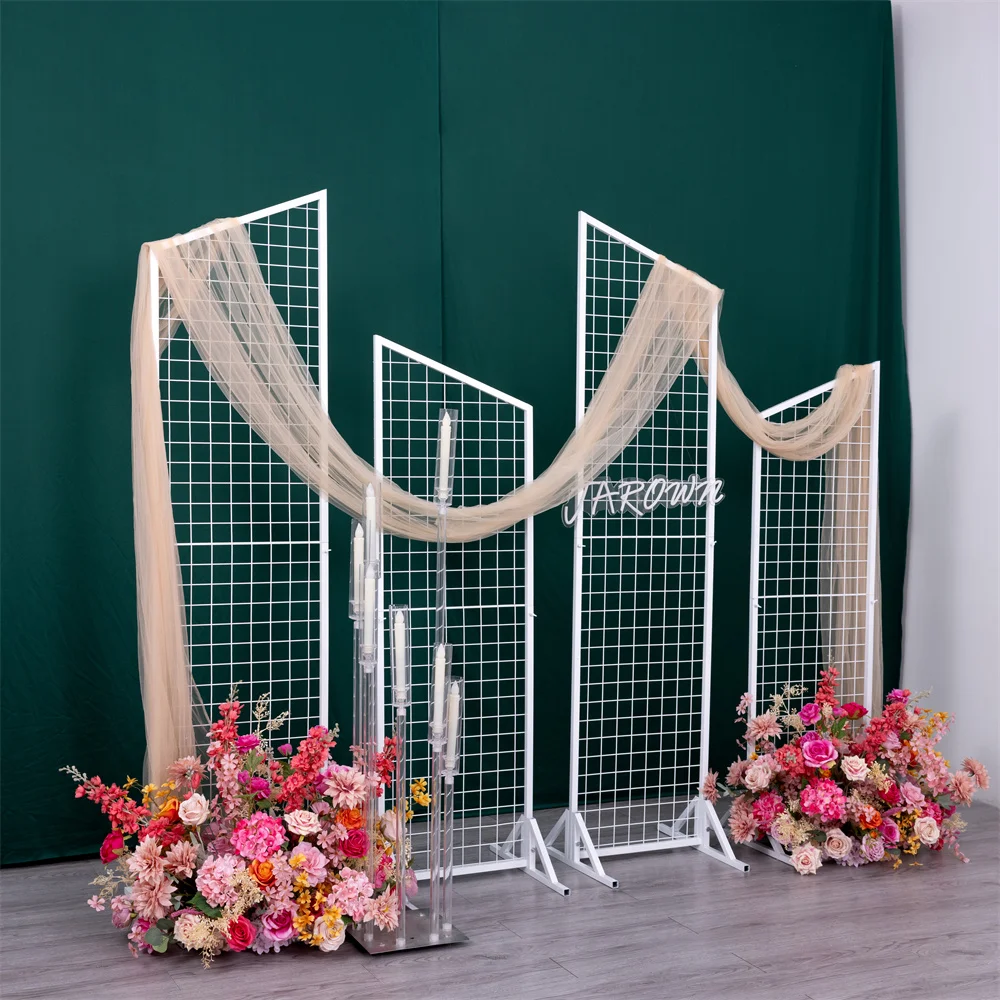 Luxury Pink Red Rose Floral Arrangement for Wedding Backdrop Decor Metal Grid Geometry Flower Balloon Stand Customized Design