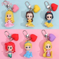 Disney Princess Anime Figure Snow White Ariel Cinderella Rapunzel Aurora Belle Keychain Bag Keyring Children's Toy Birthday Gift