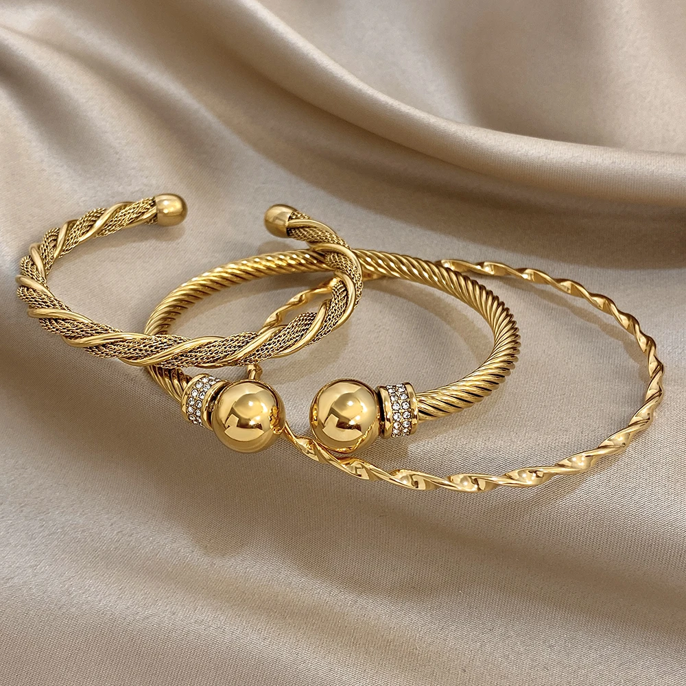 Greatera Hochwertiger Warp Twine C-förmiger offener Herren-Armreif aus Edelstahl mit Strass-Intarsien, Damen-Manschettenarmband, Schmuck, Geschenk – Detail 1
