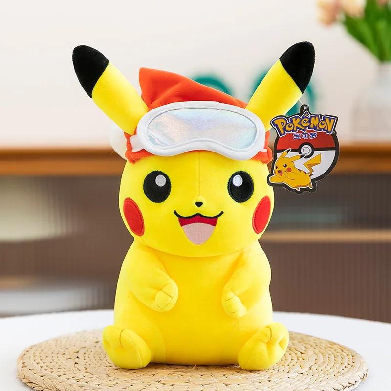 Pluszaki Pokemon Pikachu Anime Pokémon Lalki Pluszowe 25cm Kawaii Wypchana Poduszka Pikachu na Śniegu Prezenty Świąteczne dla Dzieci