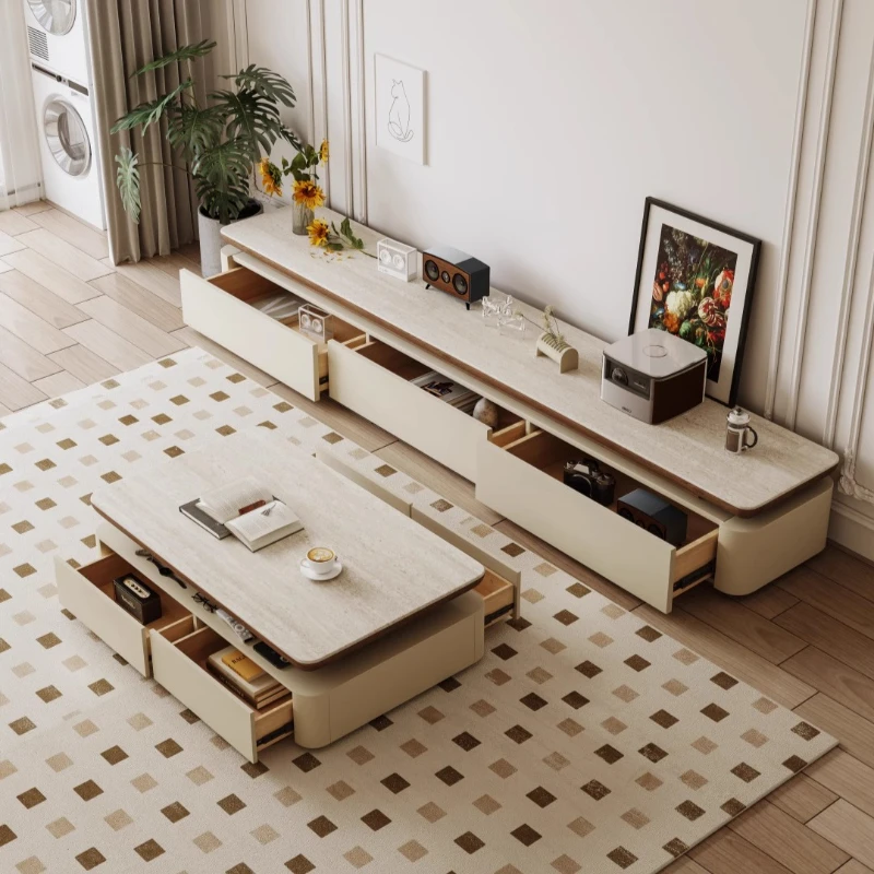 

tv stand modern luxury living room small household unit cream style floor standing TV cabinet center storage home furniture