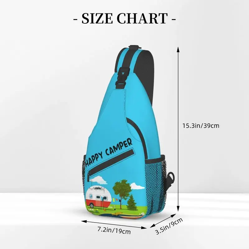 Mochila cruzada Happy Camper para hombre, bolsos de pecho de hombro para acampar, viaje y ciclismo