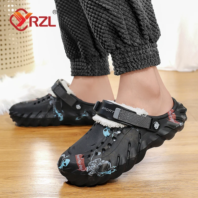 YRZL-Zapatillas de invierno para hombre, Sandalias cómodas y cálidas para interiores, sandalias extraíbles de verano, zuecos de piel de felpa antideslizantes informales