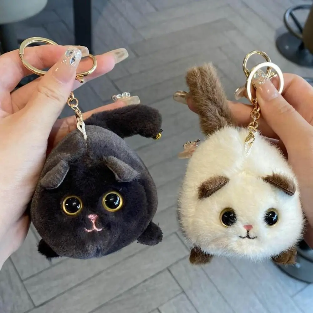 3D Eyes Cat Tail Wagging พวงกุญแจ Spinning Tail บีบตุ๊กตาแมวดําจี้ Kawaii น่ารักแมวตุ๊กตาพวงกุญแจกระเป๋าเครื่องประดับ