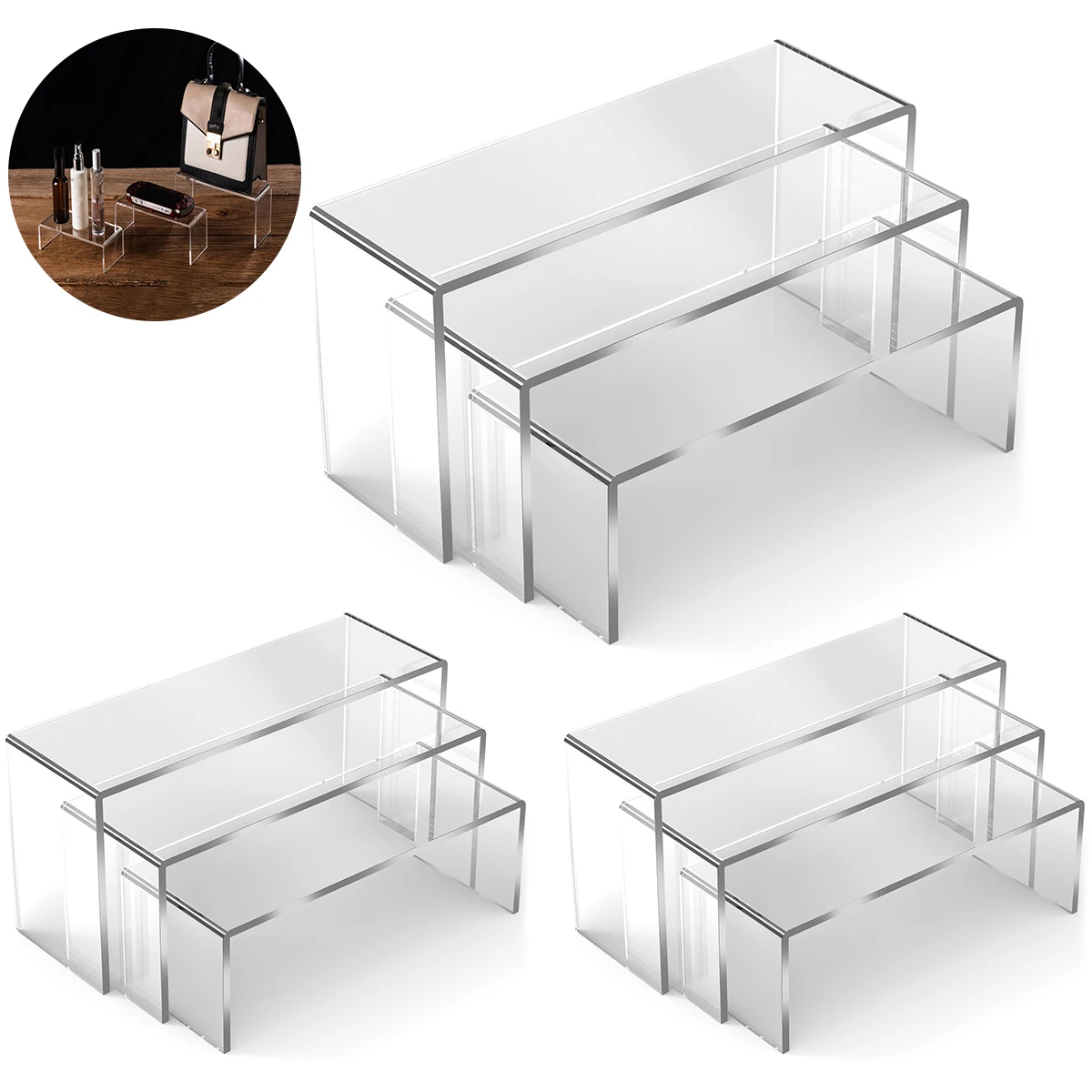 3/6/9Pcs Acrylic Display Stand Blind Box Storage Shelf U Shape Lightweight Cupcake Holder Dessert Display Jewelry Display Riser