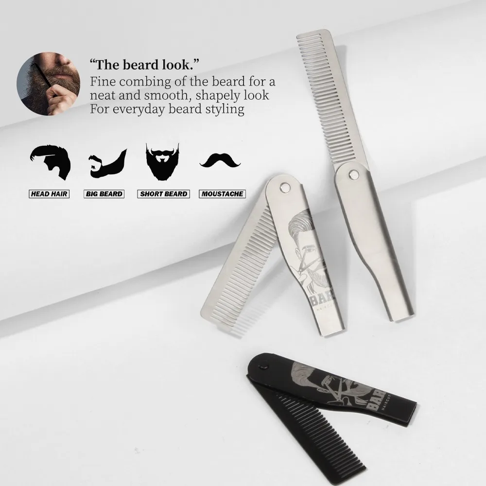 

Hairdressing Portable Steel Combs Oil Head Comb Detangling Combs Folding Pocket Beard Combs Anti Static Durable