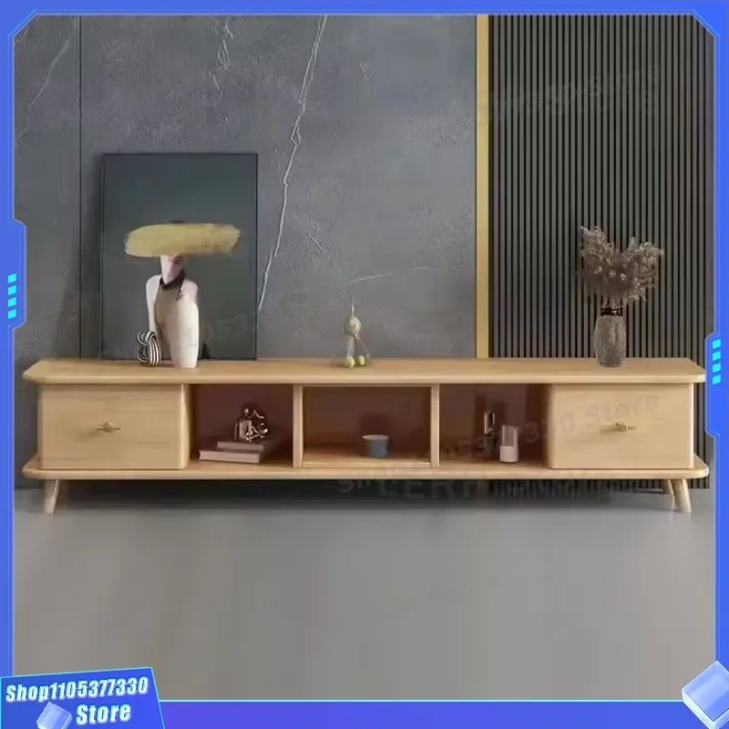 Modern Rectangular TV Cabinet 180x40x45cm Solid Wood Rubber Living Room Furniture With Two Drawers Storage Custom Design