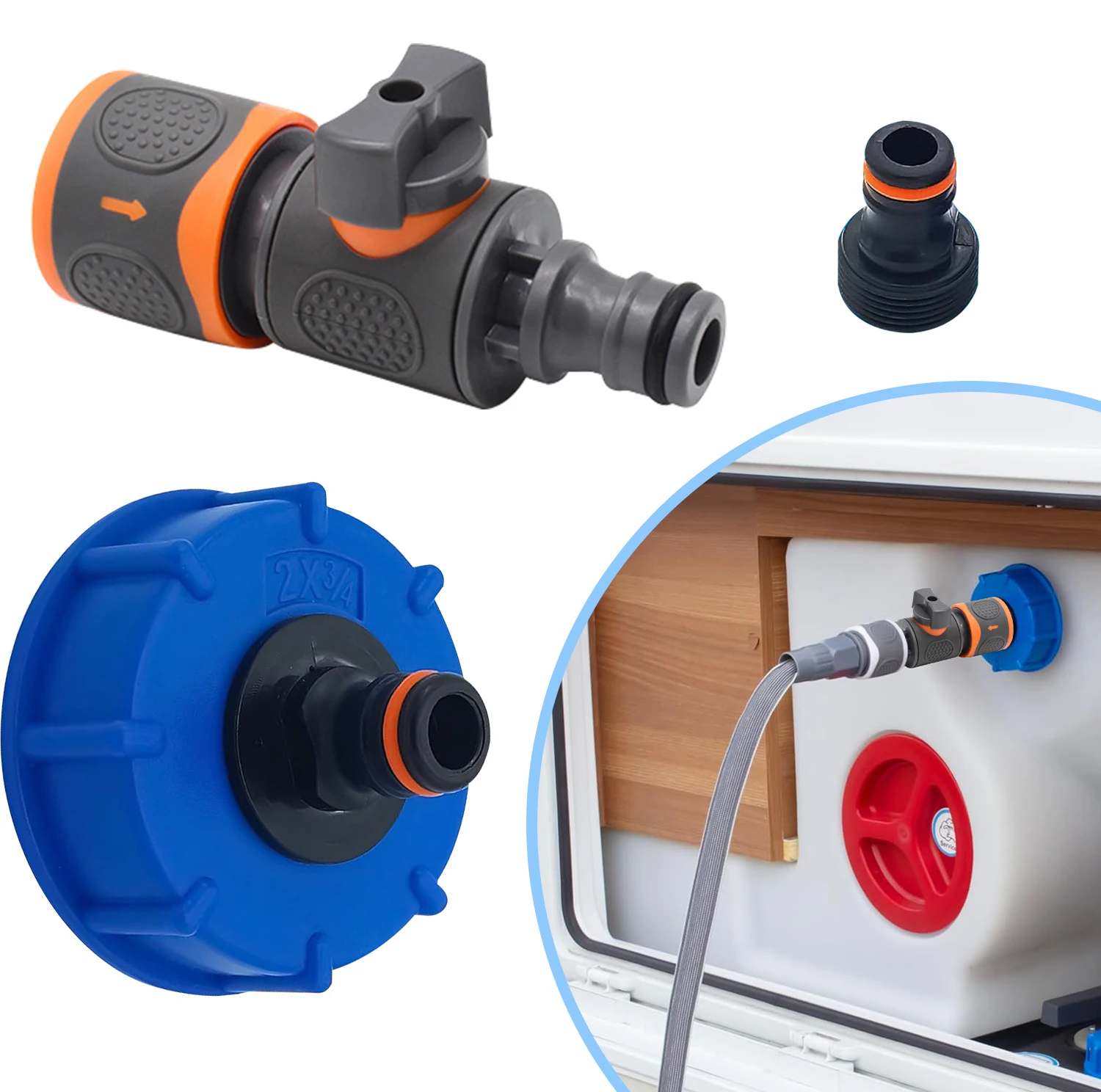 

RV Water Tank Filling Adapter Motorhome Water Connection Connector Filling Adapter With Quick Coupling Cap RV Camper Accessories