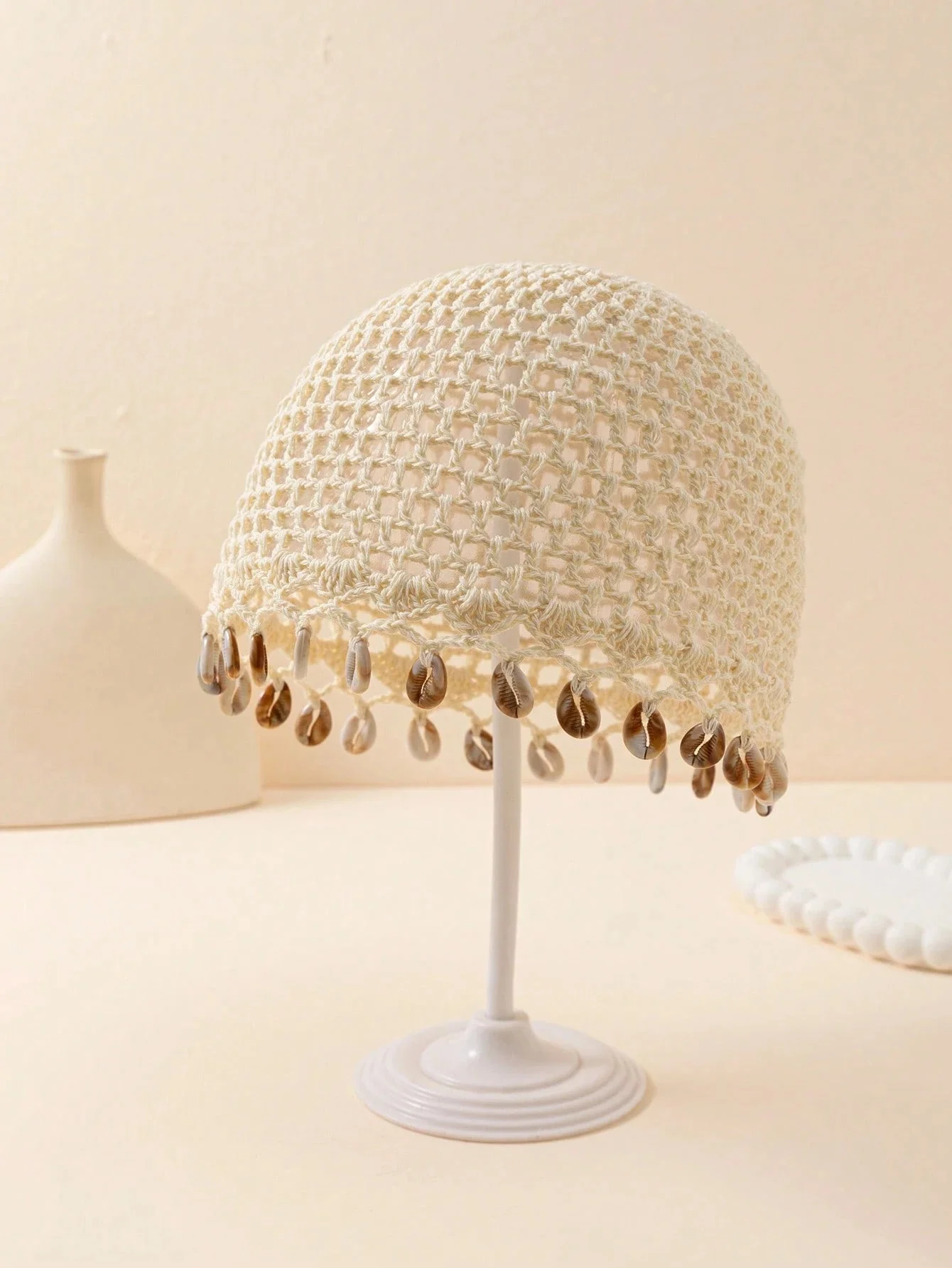 1pc Women's Lightweight Hollow Shell Decor Handmade Crochet Knitted Hat Suitable For Spring Summer Autumn Daily Beach