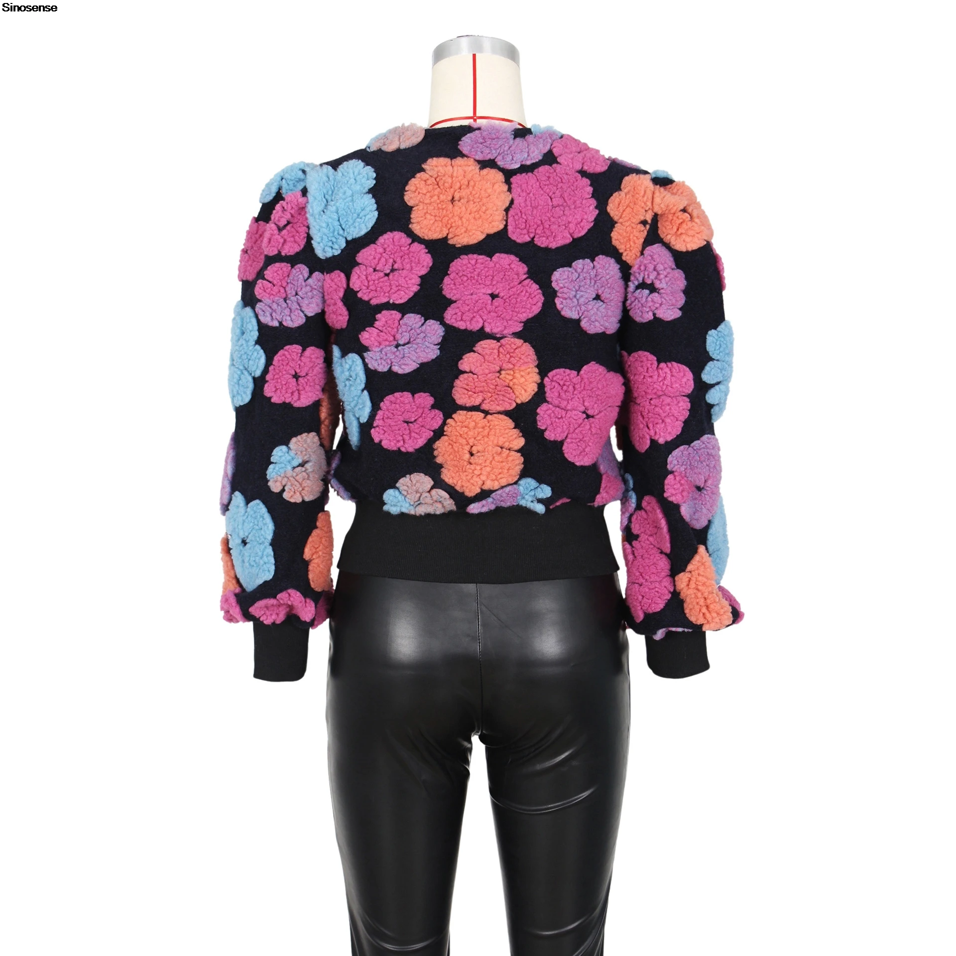 Women\'s Cropped Floral Print Jacket Long Sleeve Fleece Warm Bomber Jacket Lightweight Button Down Daily Wear Outerwear Coats