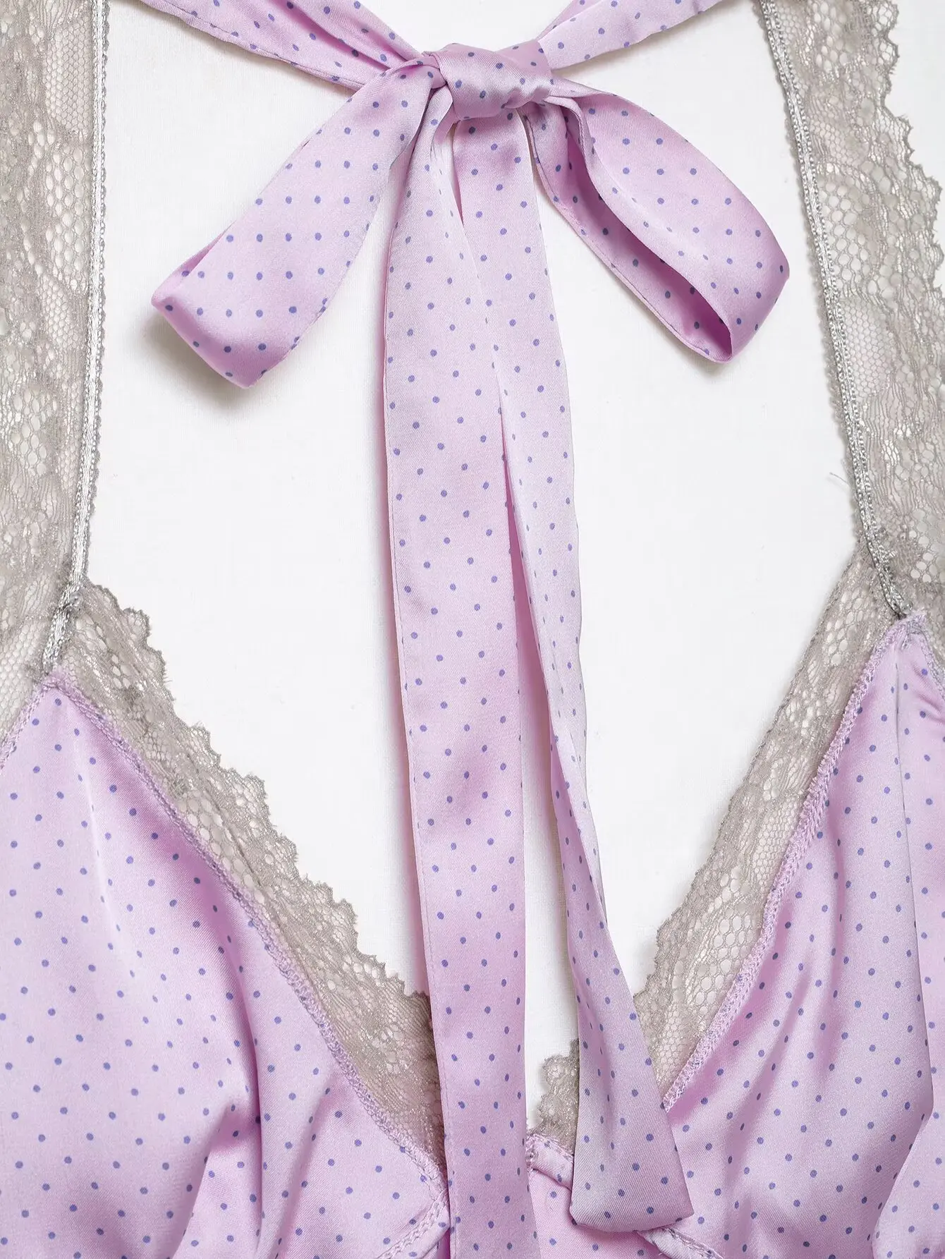 HH Elegantes Polka-Dot-Satin-Neckholder-Top für Damen 2026 Sommer mit Spitzenbesatz und Rückenbindung – Cami für Alltag, Urlaub, Loungewear und Ausgehkleidung – Detail 7