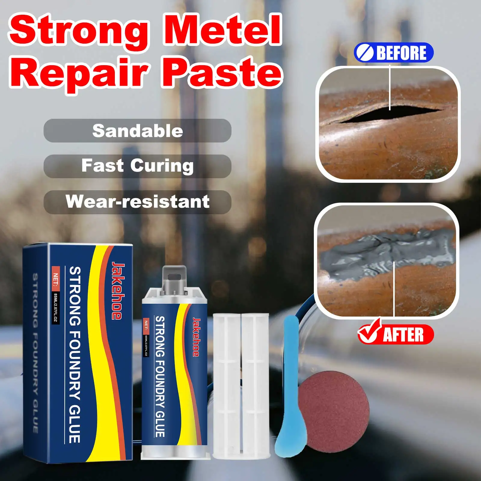 

JakeHoe Super Strong Foundry Glue Metal Repair Paste Casting Adhesive Heat Resistance Cold Weld Industrial Repairation Agent