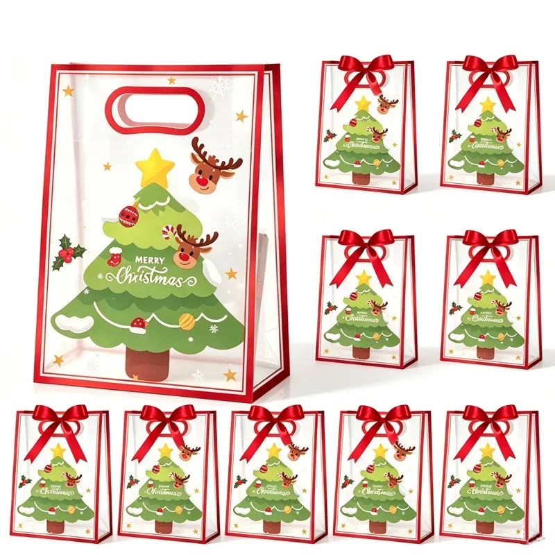 Christmas PP Gift Bags with Handles, Tote Bags for Candy Apple Dessert Treat Holiday Party Favor  20PCS