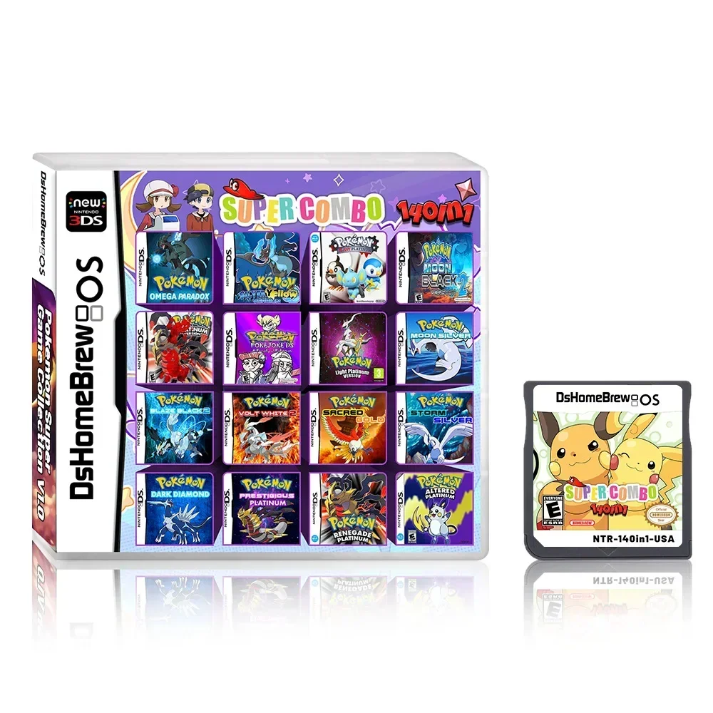 140 in1 Pokemon Compilation DS NDS 3DS 3DS NDSL Game Cartridge Card Video Game Handheld Player