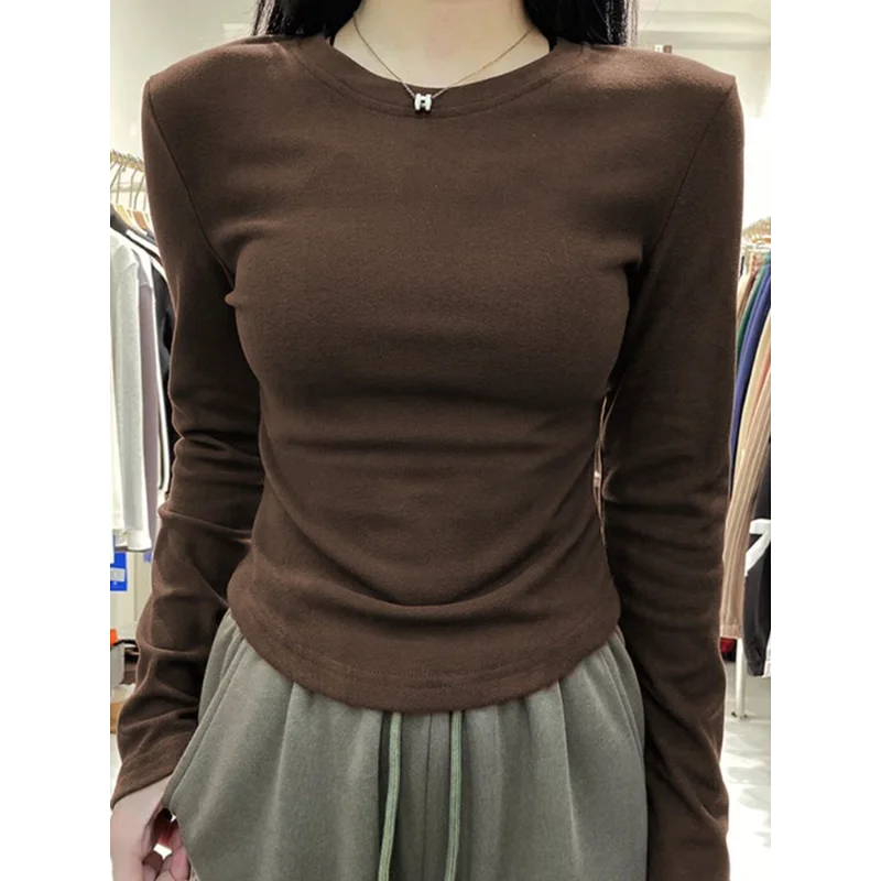 

Women's Solid Color Autumn Winter New Irregular Design Slim and Versatile T-shirt Top Ins