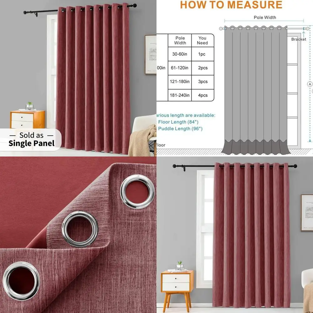 

Elegant Burgundy Cotton Blackout Curtains, 100x96, for Sliding Door, Thermal Insulated, Grommet Top, 1 Panel