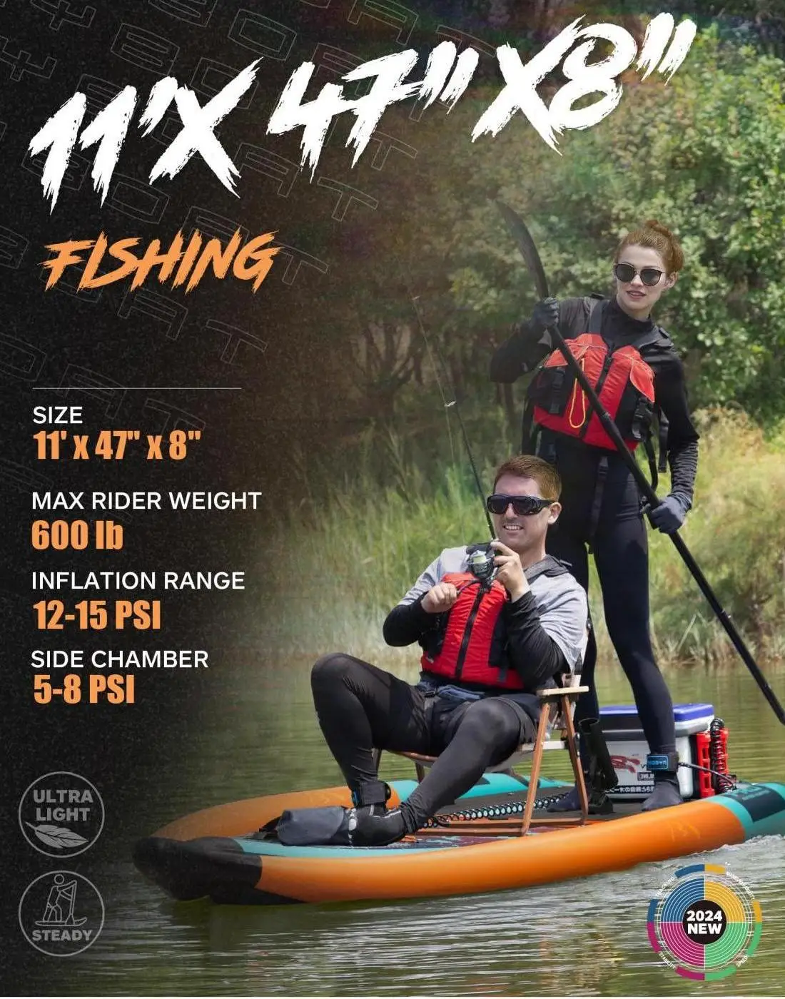 OEM DESIGN LOGO Fishing Sea Inflatable Kayak Pedal Board 2 Person Standup Paddle Fishing Sup Canoe Fishing Boat - view 4