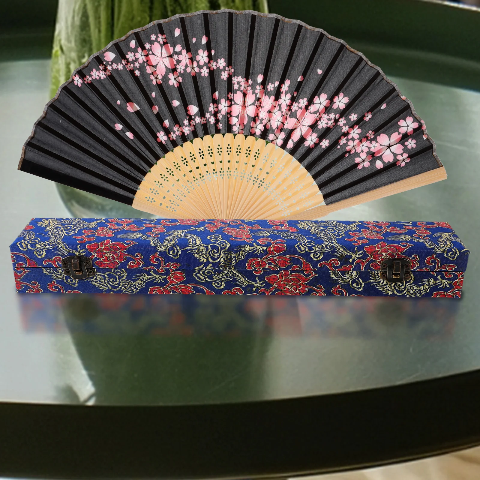 Copper Buckle Fan Box Natural Wood Folding Fan Holder Compact Decorative Organizer For Desktop Nightstand Closets