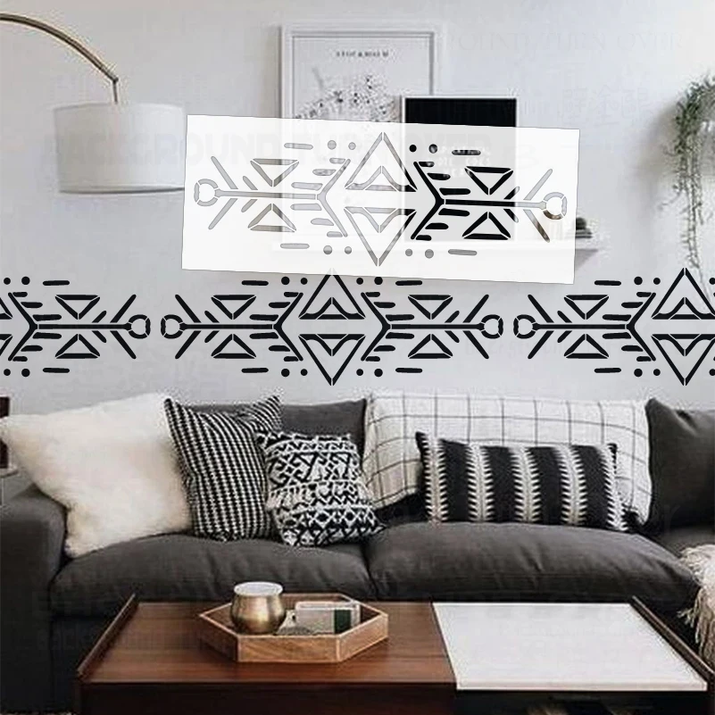 58cm - 115cm Stencil For Plaster Painting Template To Paint Decors Vintage Retro Traditional Border Divider African S348