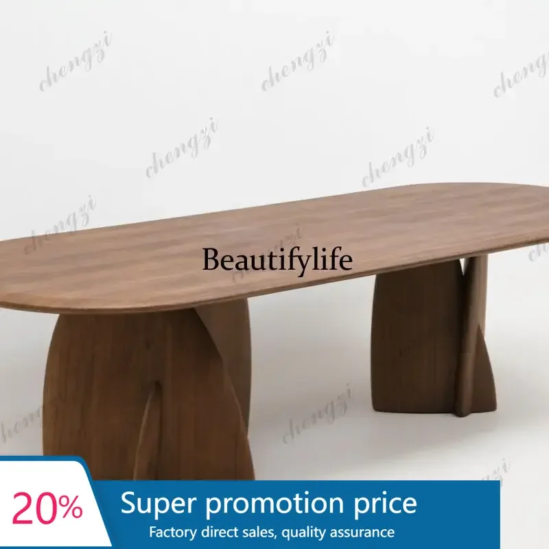 JJ Medieval Style Solid Wood Home Dining Table Negotiation Tea Table Creative Desk Workbench Designer for Living Room