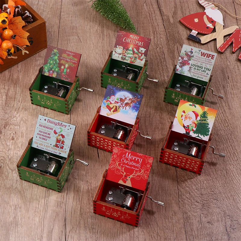 Xmas Wooden Hand Crank Music Box Halloween Merry Christmas Decoration Home Christmas Birthday New Year Gift