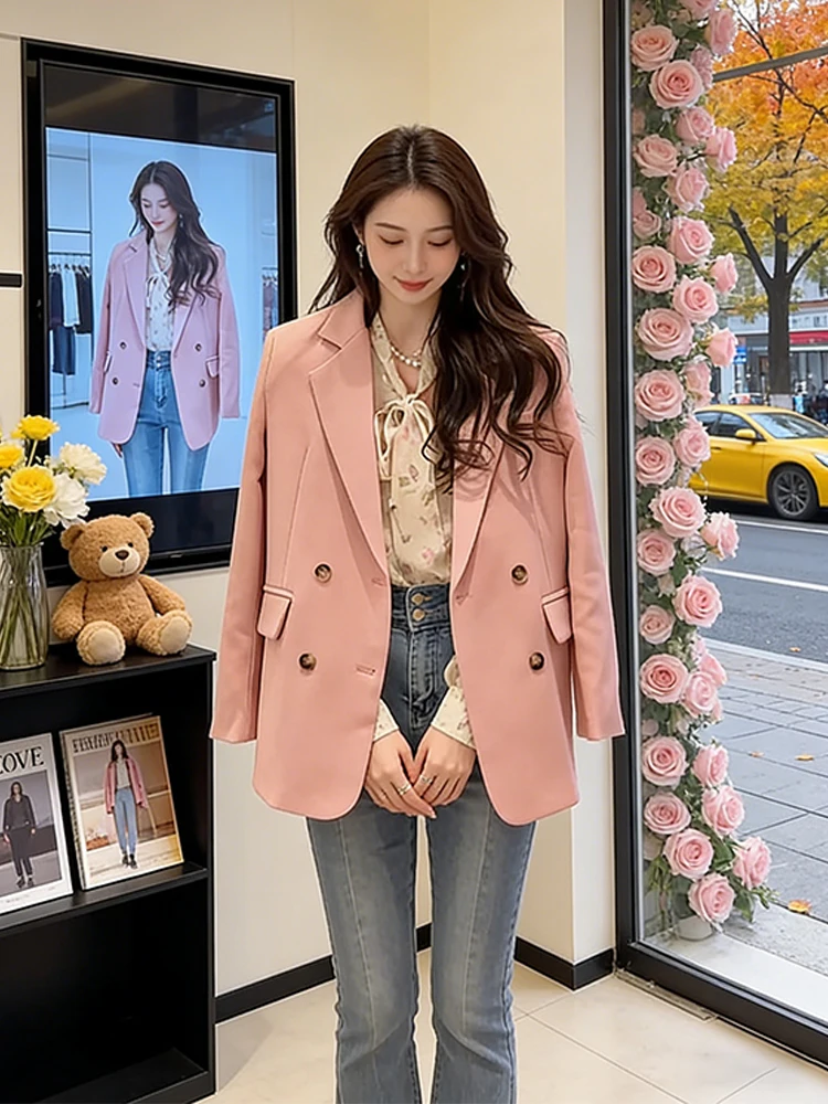 Traje Rosa para Mujer Ejecutiva, Chaqueta Casual Versátil, Ropa Exterior Profesional, Primavera Otoño 2026, Nuevo, Transpirable, Manga Larga
