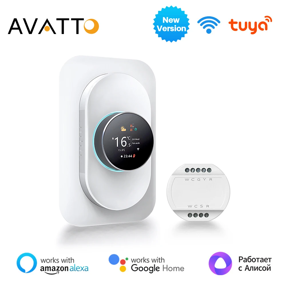 AVATTO-termostato de perilla inteligente WiFi, bomba de calor/aire acondicionado/Sistemas de caldera para sistemas HAVC, funciona con Alexa,Google Home,Alice