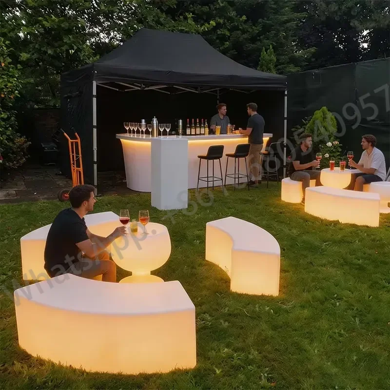 16-color Outdoor Glowing Curved Bench with IP65 Waterproof Rating for Outdoor Activities, Parties, and Wedding Table Sets