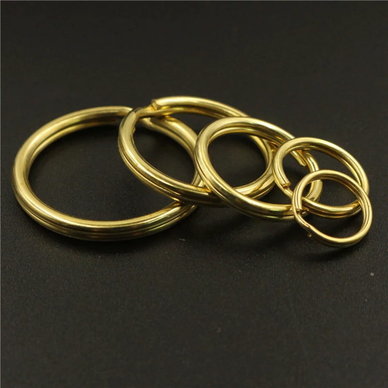 Solid Brass Split Rings Double Loop Keyring 10-35mm Keychain Keys Holder DIY Leather Craft hardware