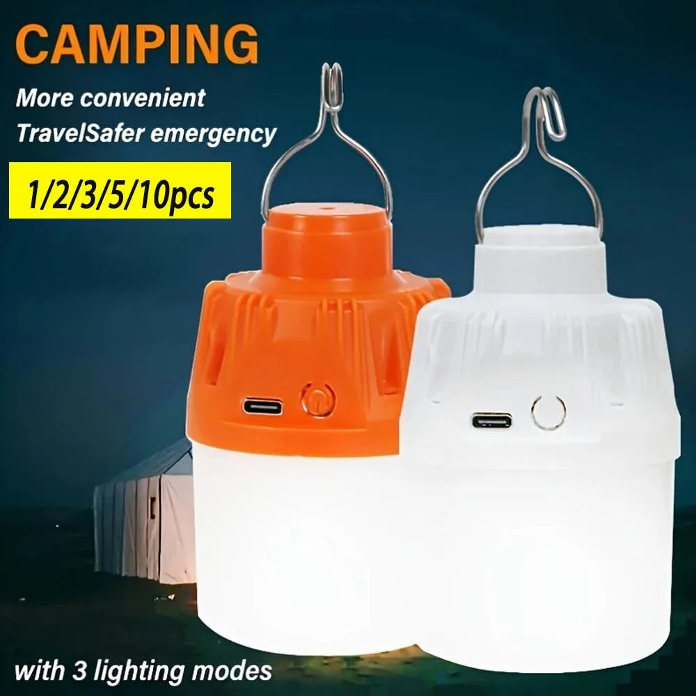 

1/2/3/5/10PCS Portable LED Camping Light Bulb Outdoor Electric Lamp USB Charging 3 Lighting Modes White/Orange for Camping