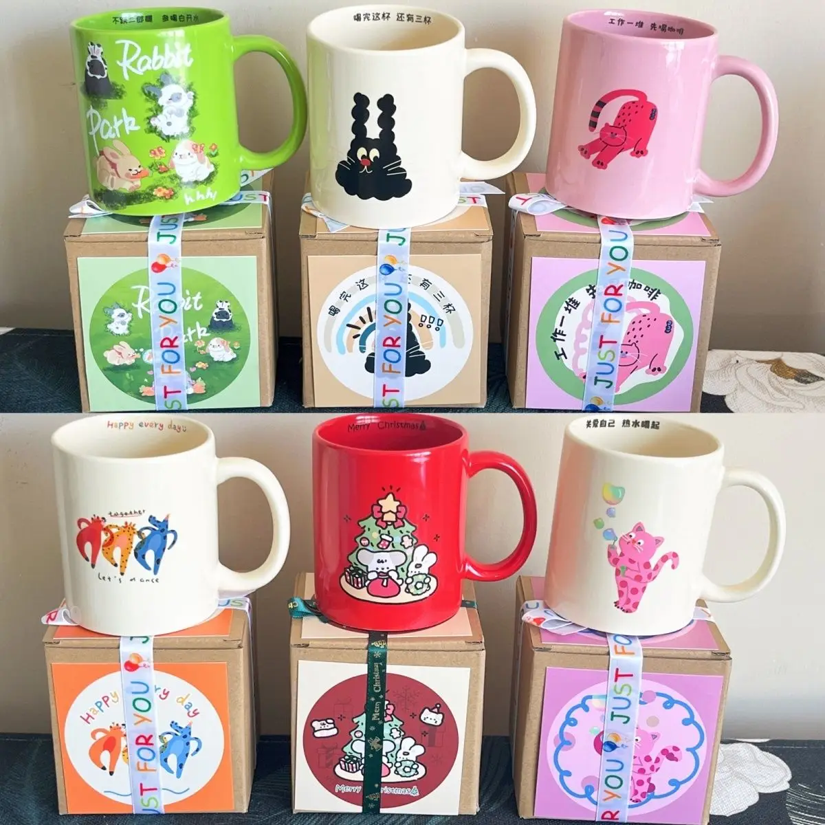 

Big Head Rabbit Ceramic Mug French Letter Coffee Cup Couple Cups Milk Mugs Women's Office Cartoon Birthday Gift 350ml