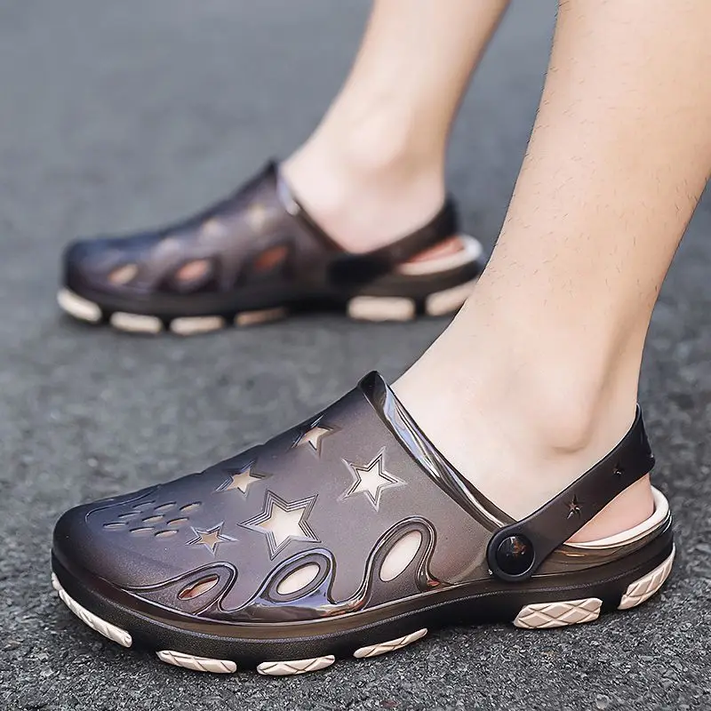 

Мужские сандалии с закрытым носком и платформой, дышащая пляжная обувь с отверстиями, номер 41, новое модное поступление, дешевая ликая покупка, мужская обувь