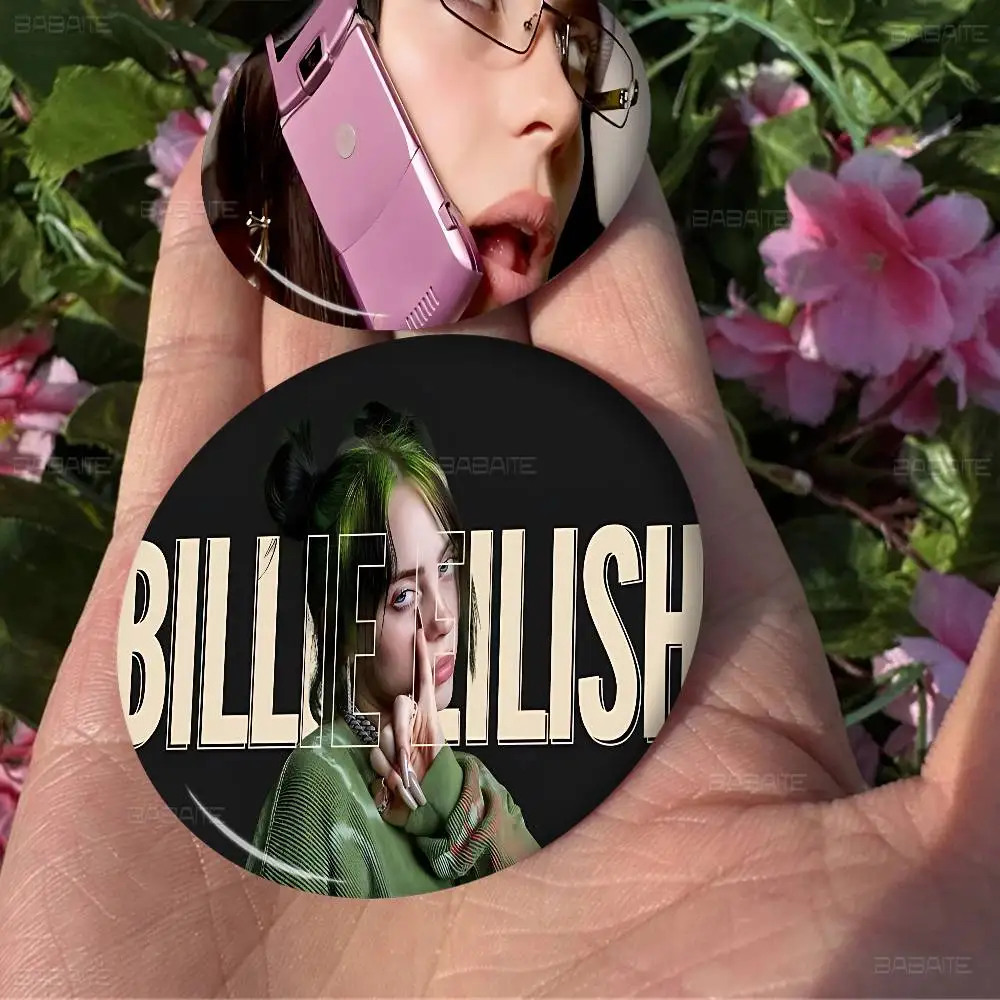 B-BillieS Singer E-EilishS Creative Pins Funny Faces Round Snap-in Brooch Badge Backpack Hat Accessories Jewelry Gifts