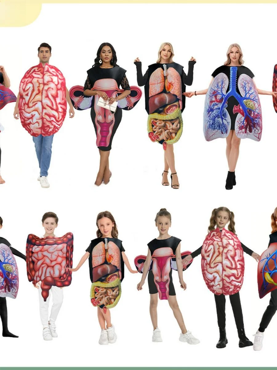 

New loween Digital Print Sponge Suit Costume Human Organ Heart Children Adults Stage Performance Polyester Material