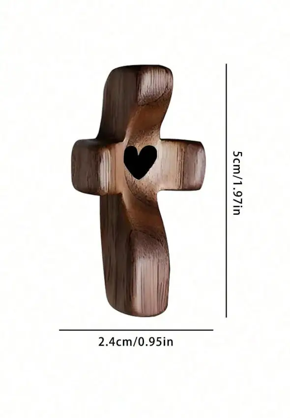 Wooden Heart-Shaped Cross, Inspirational Small Wooden Cross Gift, Handheld Pocket Cross, Religious Gift For Stress Relief, Churc
