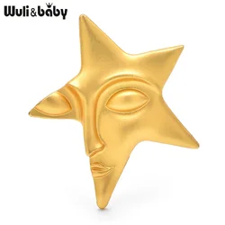 Wuli&baby Metal Star Face Brooches For Women Men Simple Match Geometric Beautiful Figure Party Brooch Pins Gifts