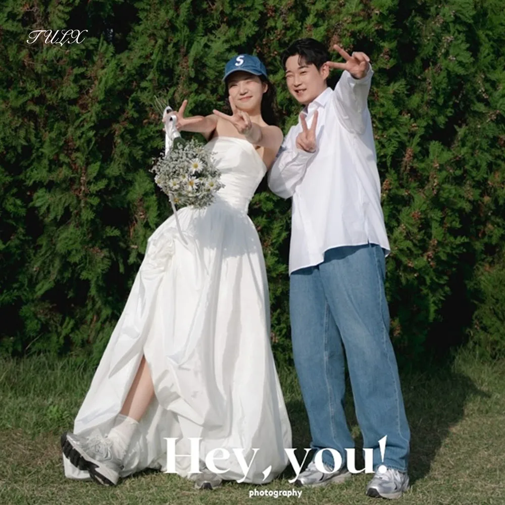

TULX Simple Ivory Taffeta Wedding Dress Korea Photo Shoot Strapless A line Long Bridal Gowns Corset Customized 웨딩드레스 2026