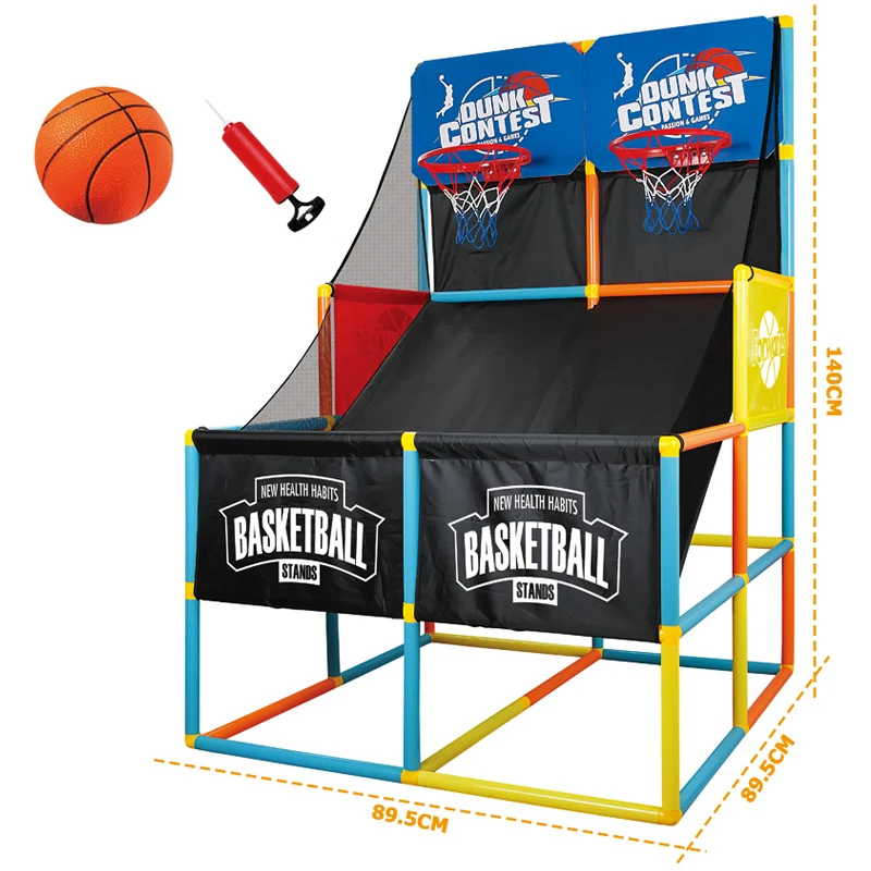 屋内アーケードバスケットボールフープスタンドゲームには、バスケットボール2個とエアポンプが含まれています。子供用バスケットボールシューティングマシンゲーム