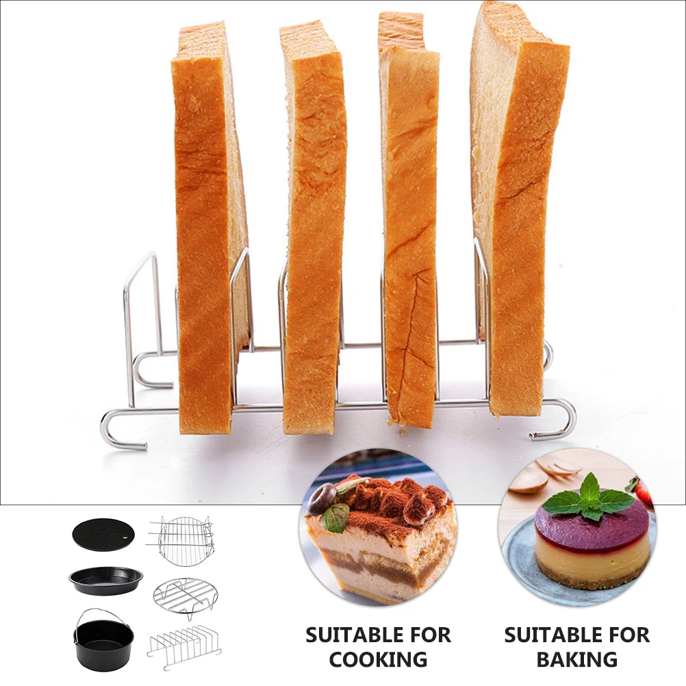 

6 Pcs Baking Accessories Set Air Fryer Oven Tools Metal Pizza Pan Tray Stainless